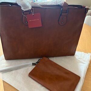 Women's Brown Laptop Tote with Detachable Pouch